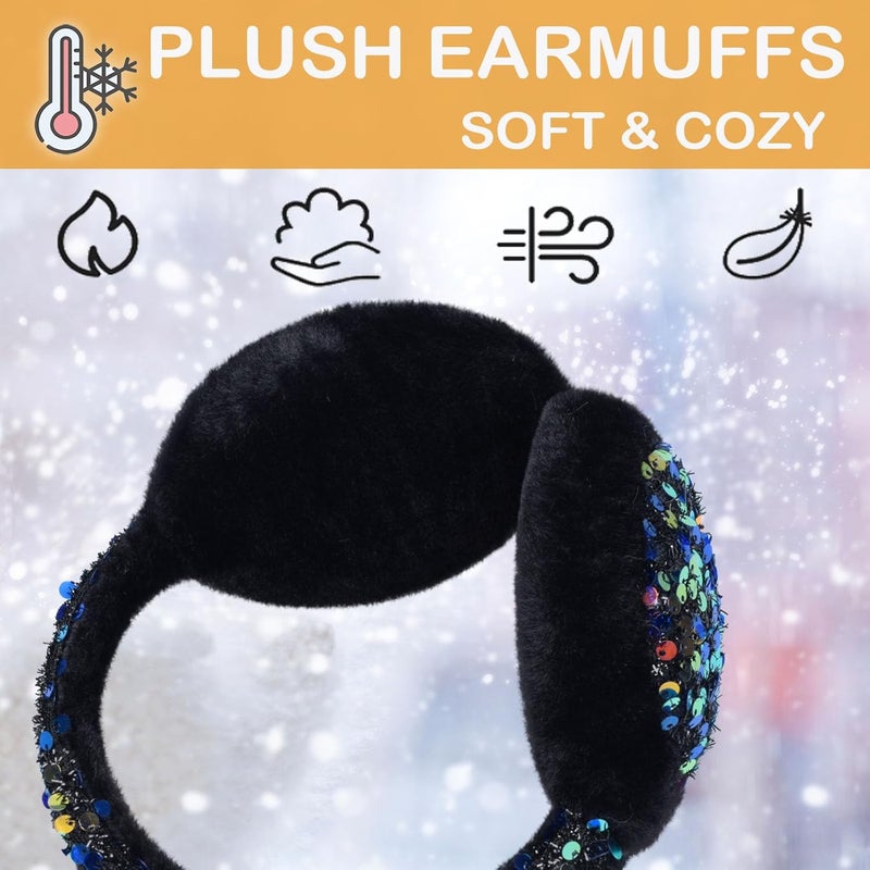 FYBW Ear Muffs Gloves Set for Kids, Winter Adjustable Sequins Warm Earmuffs for Kids Outdoor Cold Weather - Image 3